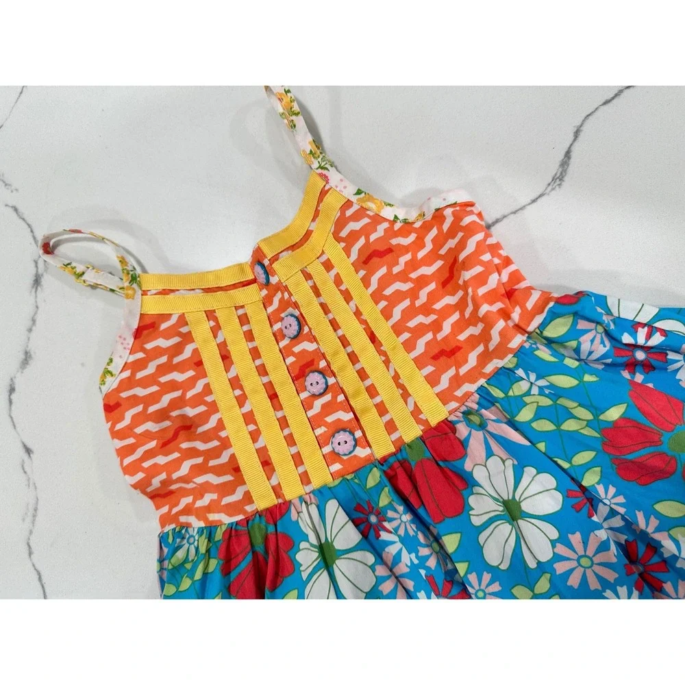 Matilda Jane Girls Floral Geometric Sundress Blue Orange‎ Size 4